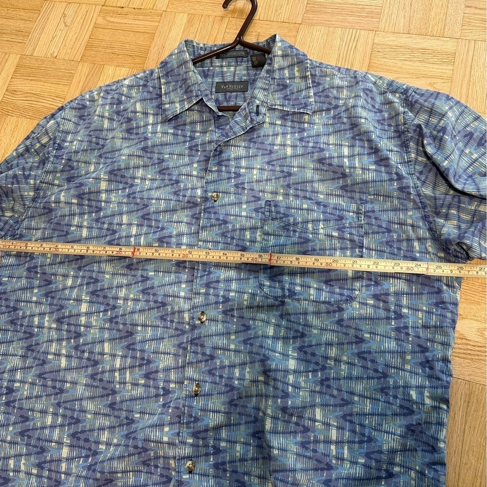 ✨3 for $20 VTG Van Heusen XL Blue Geometric Abstract Print Short Sleeve Button - Picture 9 of 10